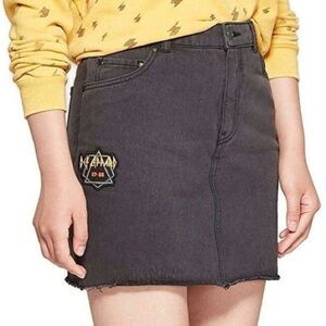 Junk Food Faded Black Def Leppard Patch Denim Jean Mini Skirt Size 5